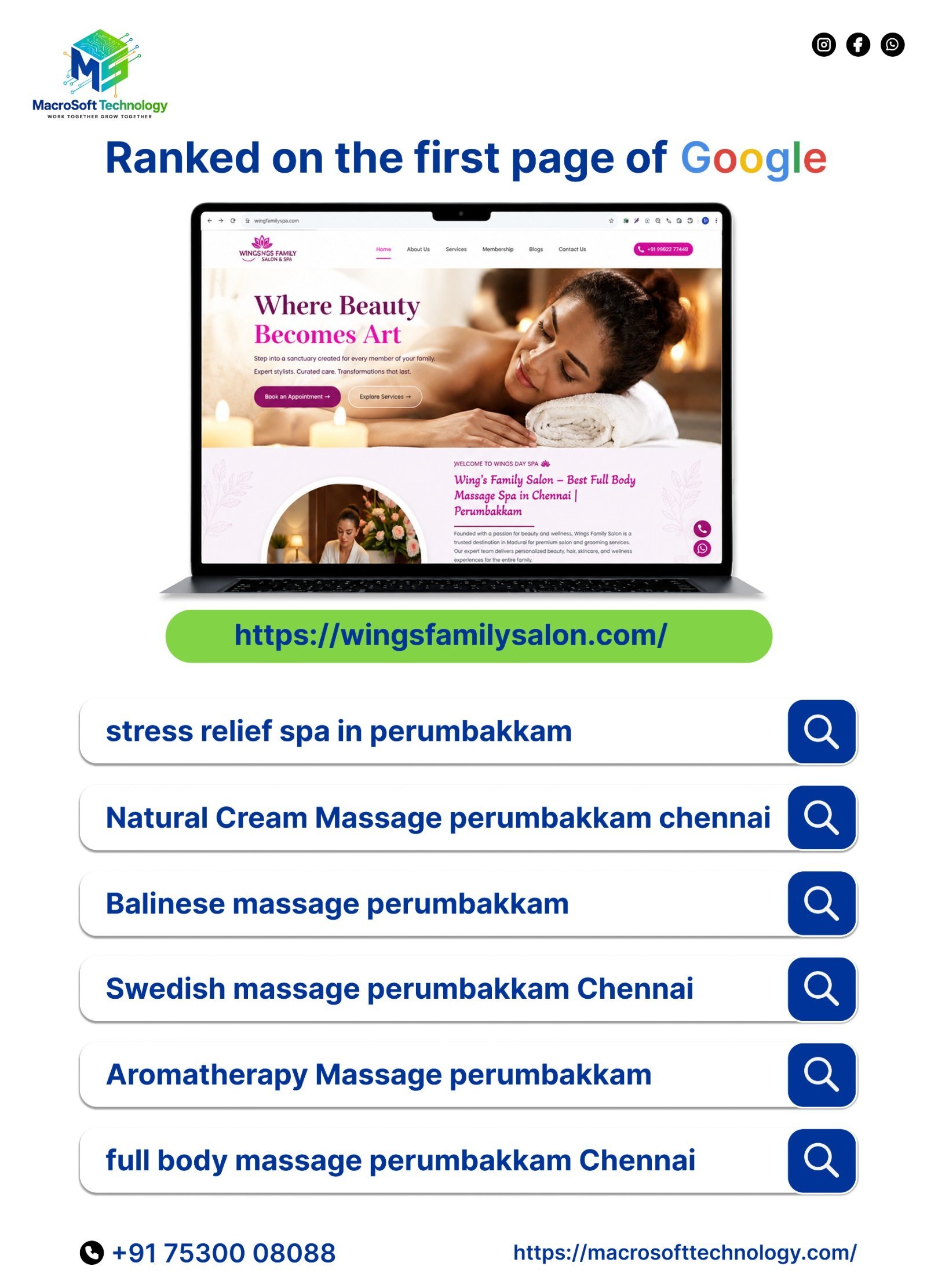 Wings Family Salon Google Page 1 SEO Proof